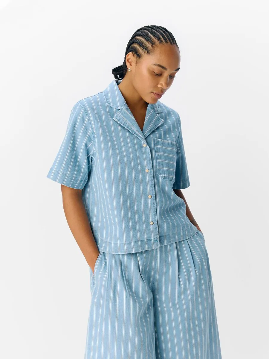 Celeste Denim Shirt (Light Blue/White Stripe)