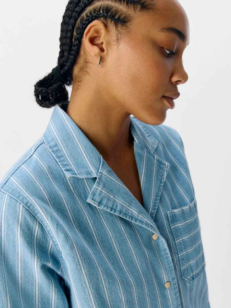 Celeste Denim Shirt (Light Blue/White Stripe)