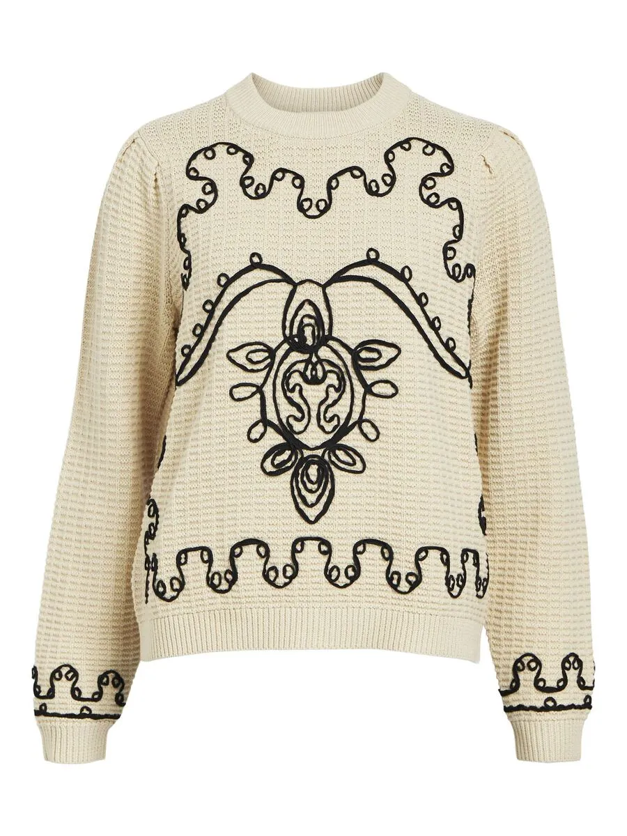 CHIO EMBROIDERED KNIT JUMPER (SANDSHELL/BLACK)