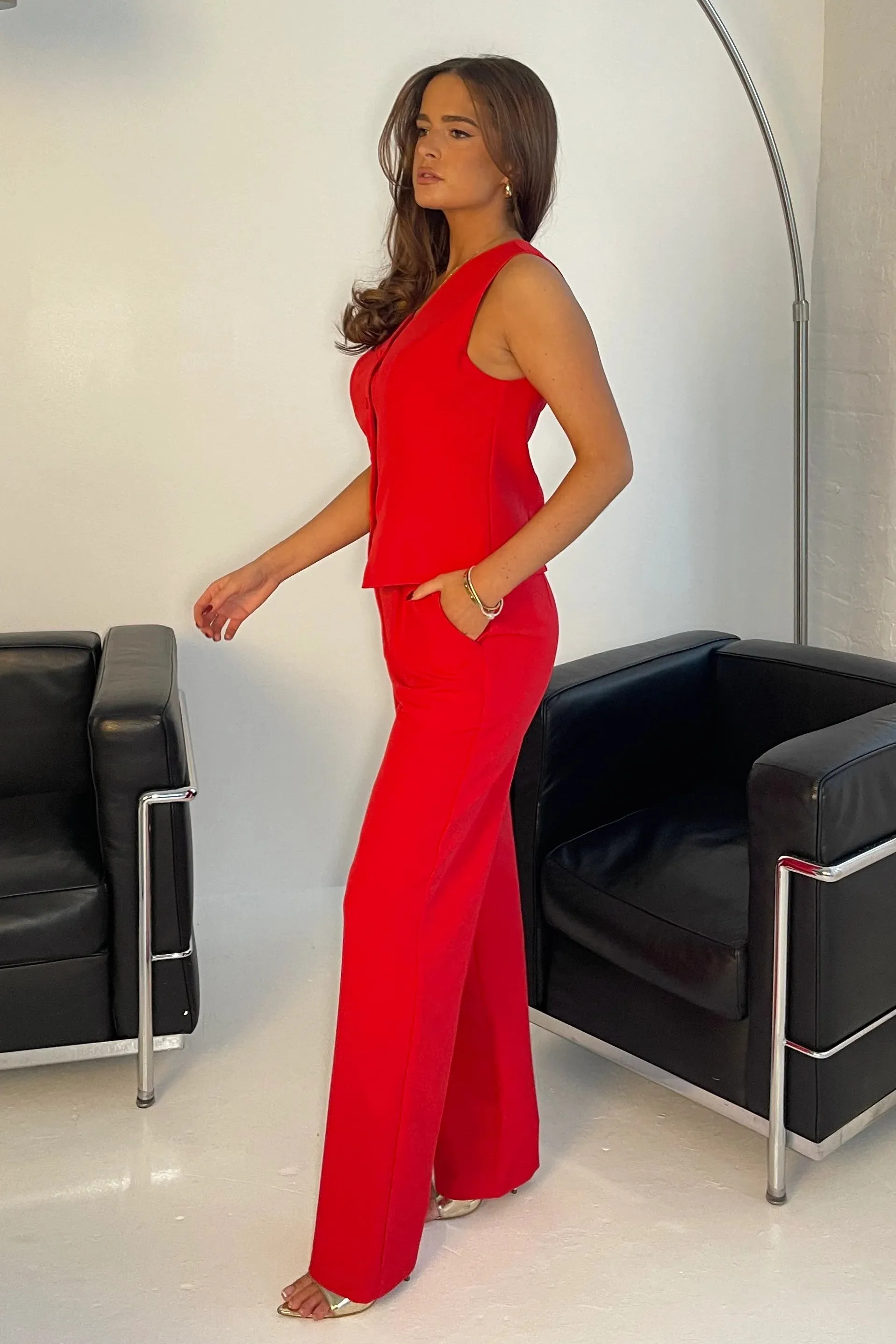 Jo Tailored Wide Leg Trousers (Red)
