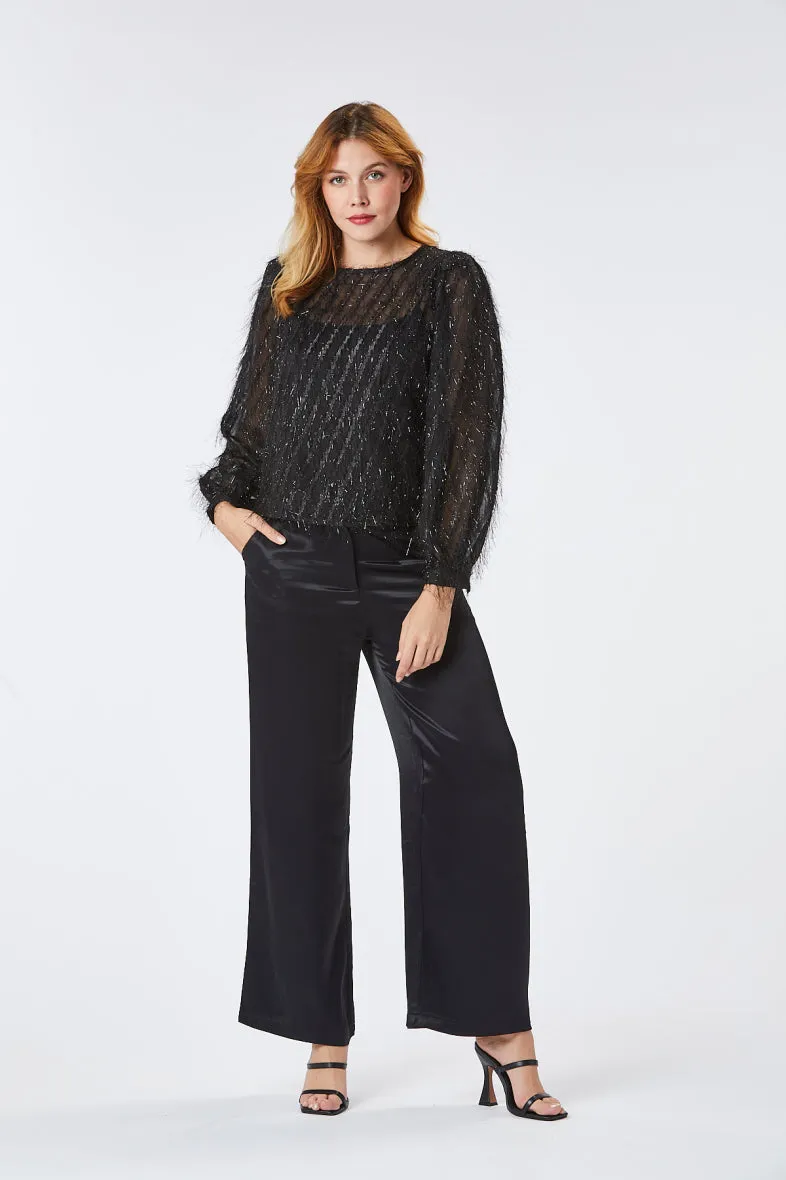 Maden Long Sleeve Striped Blouse (Black)