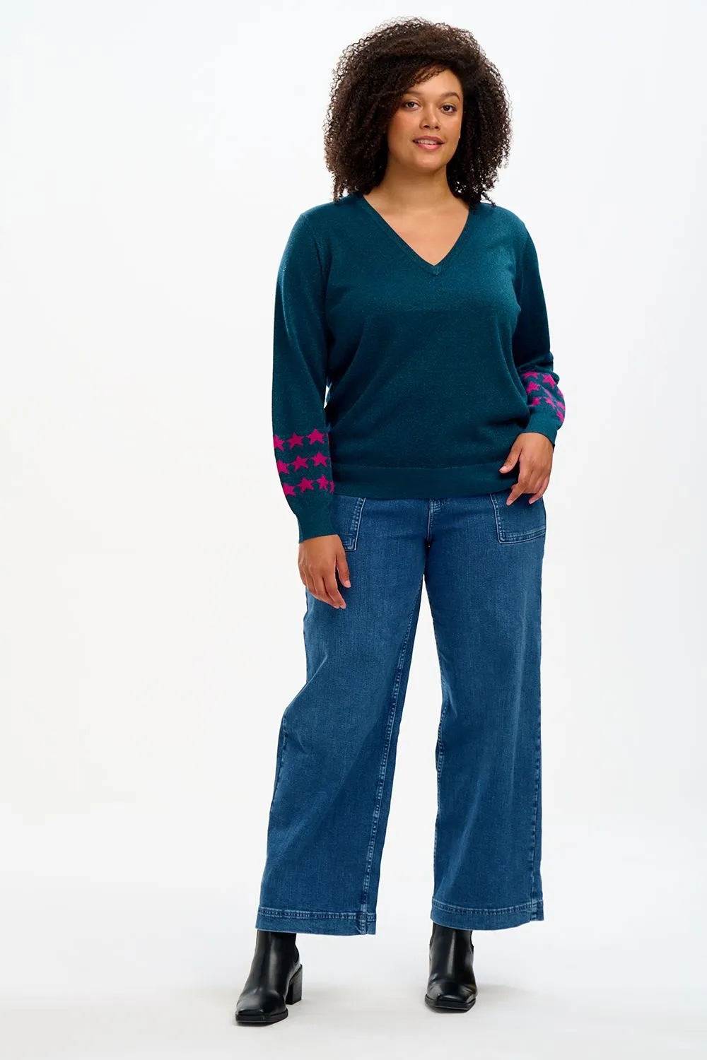 MARCELLA V-NECK JUMPER (TEAL/STARLIGHT)
